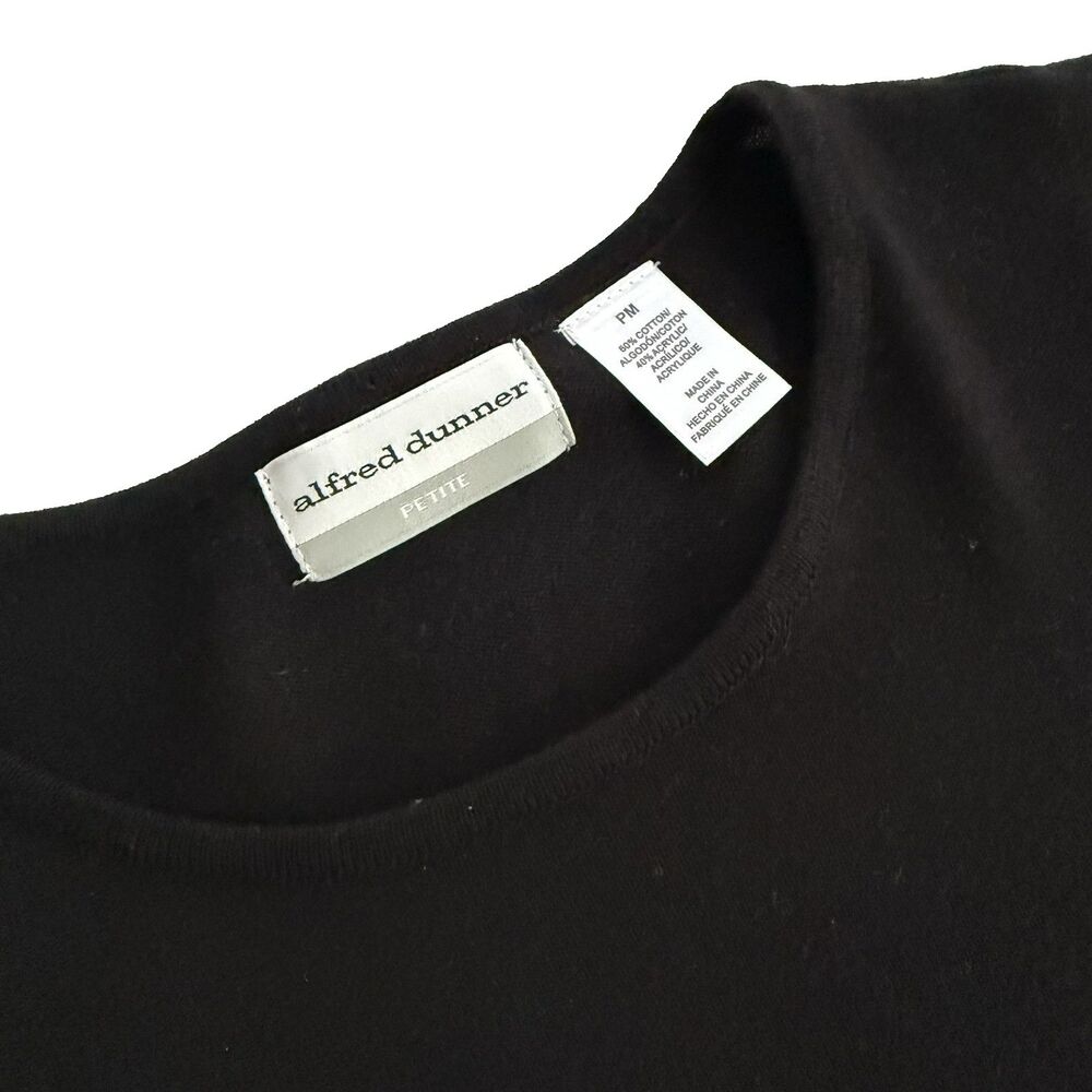 Alfred Dunner PETITE M Sweater Black White Coordinated Knitted Scarf 3/4 Sleeves - Picture 4 of 6